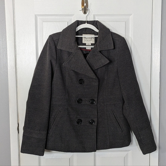 Preppy American Rag Double Breasted Grey Pea Coat Women's Size Large *FLAW* - Picture 2 of 10